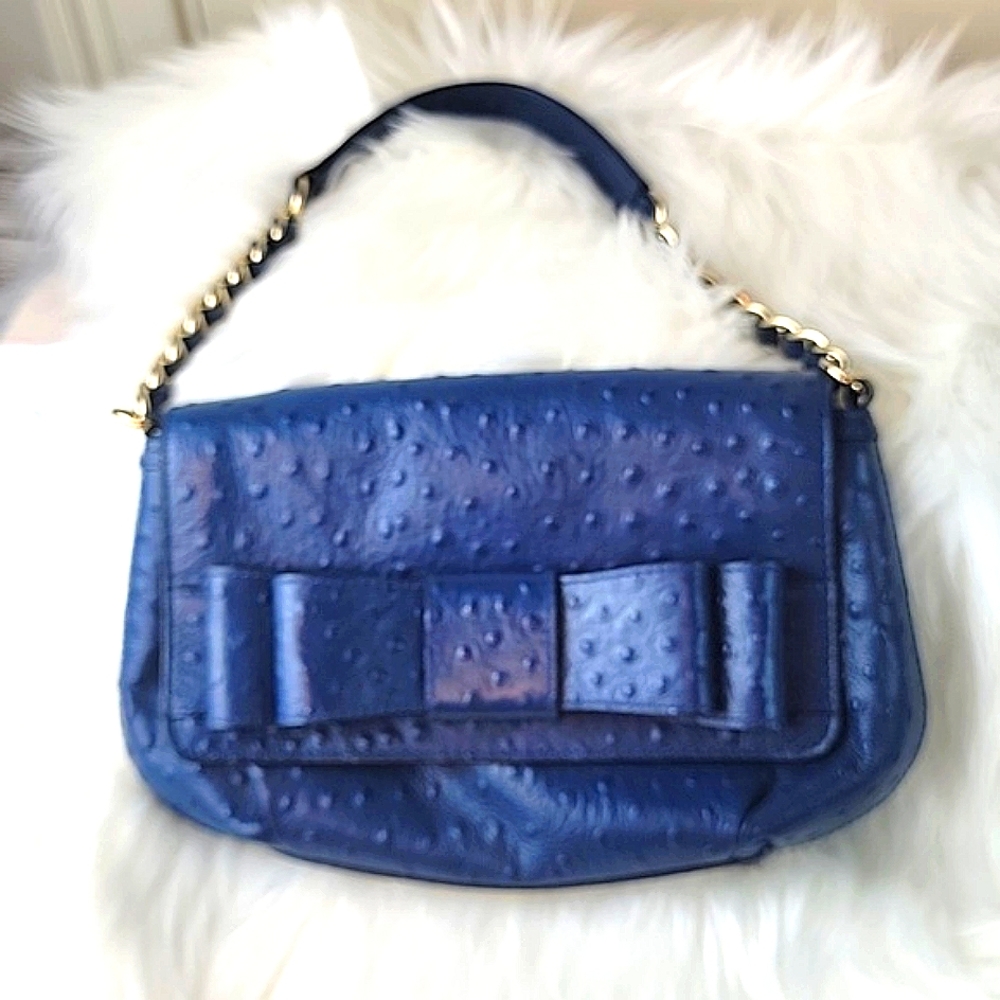 Kate Spade Joeleen Oschrich Leather Shoulder Bag French Blue